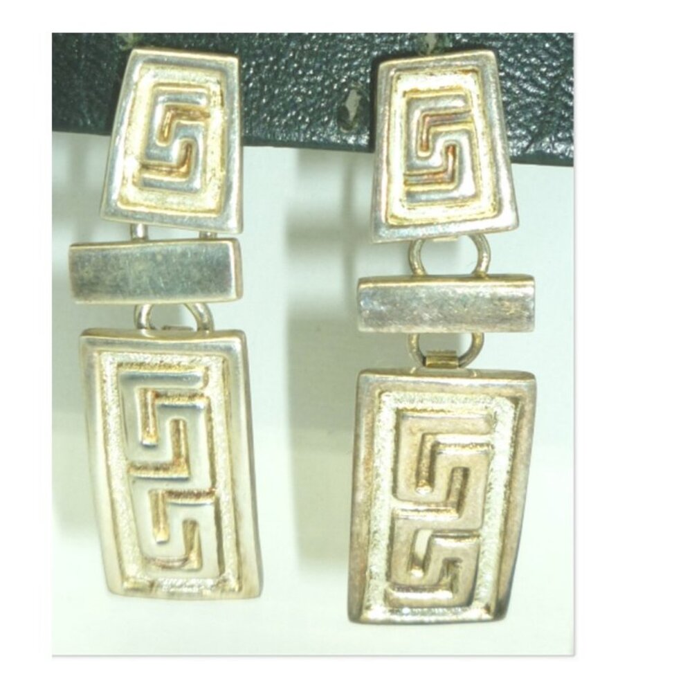 GORGEOUS HEAVY STERLING SILVER .925 GEOMETRIC DANGLING EARRINGS